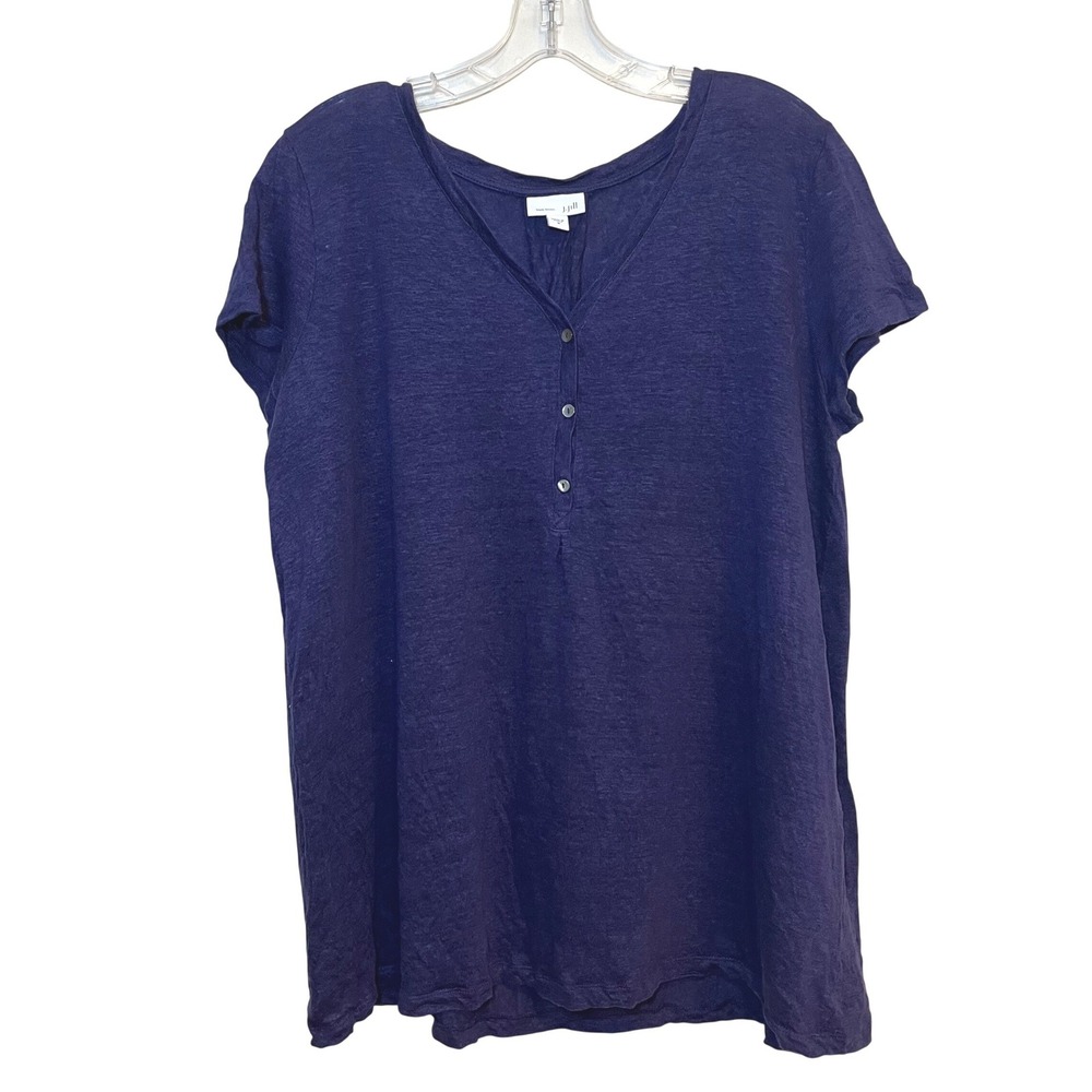 J. Jill Love Linen Shirt Short Sleeve Tee V Neck 100% Linen Flax Purple Medium